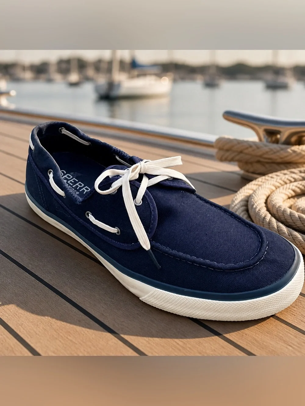 Sperry Men’s Captain 2 Eye Lace Up Sneaker Boat Shoe, Navy Canvas 11.5 M